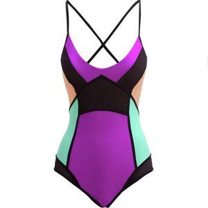 Body Glove Women's Sia V Neck One Piece Swimsuit, Large, Multicolor Magnolia